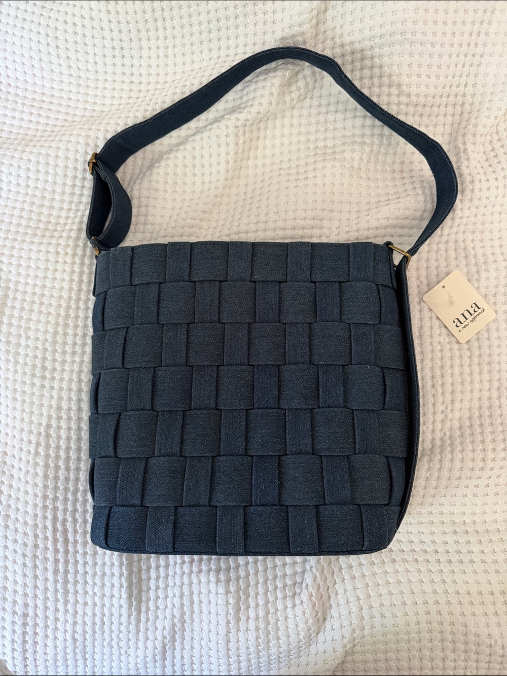 a.n.a Navy Woven Shoulder Bag with Wide Strap